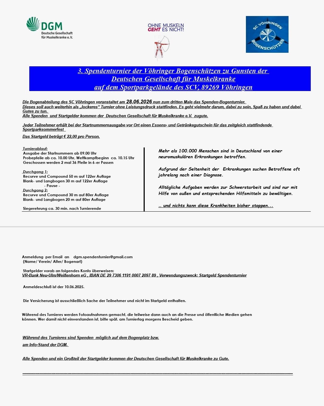 3. Spendenturnier der Vöhringer Bogenschützen zu Gunsten der Deutschen Gesellschaft für Muskelkranke