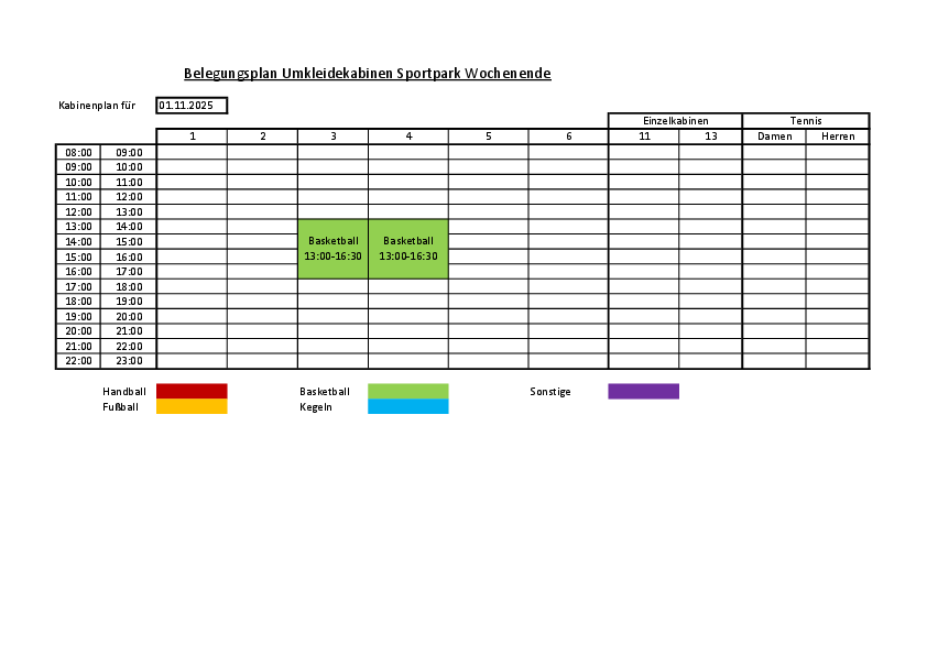 Belegung Umkleiden November '25